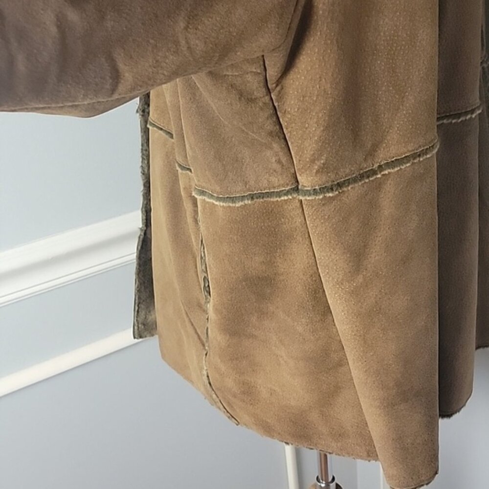 VENEZIA JEANS VTG Brown Suede Exposed Seam Faux Fur Lapel Collar Jacket Coat - Picture 6 of 11